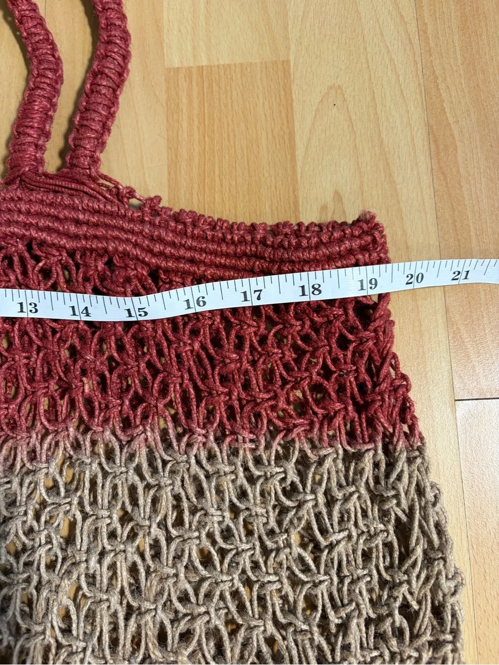 Free People Handwoven Jute Crochet Open Weave Striped Tote Mauve Tan & Plum